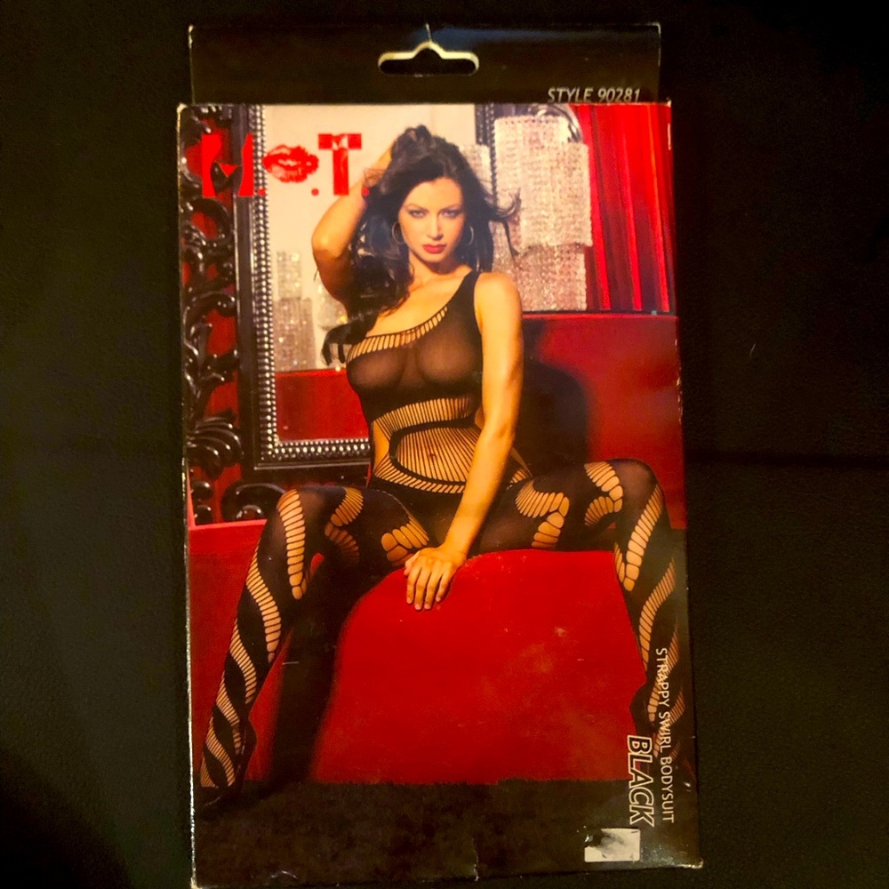 NWT strappy swirl black bodysuit one size super sexy